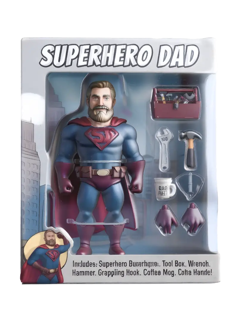 SuperHero Dad Toy - Actionfigure 3D model, vytvořený pomocí AI