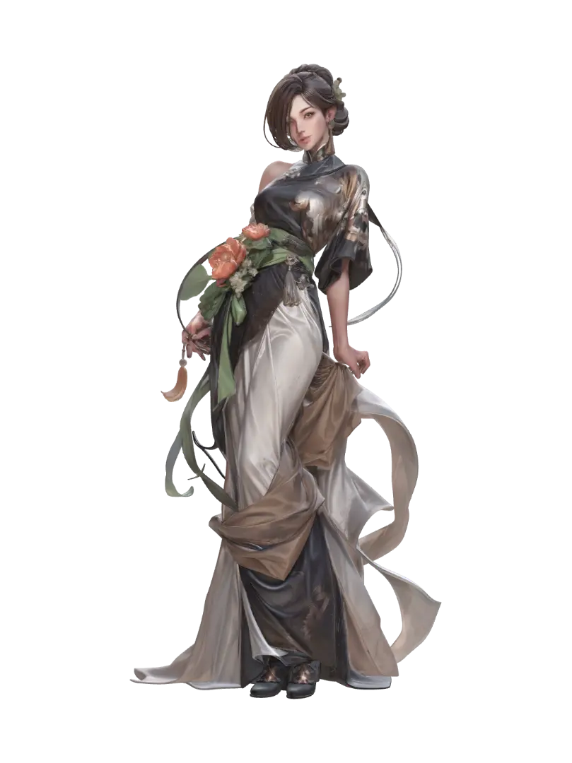 Elegant Silk Noblewoman 3D model, vytvořený pomocí AI