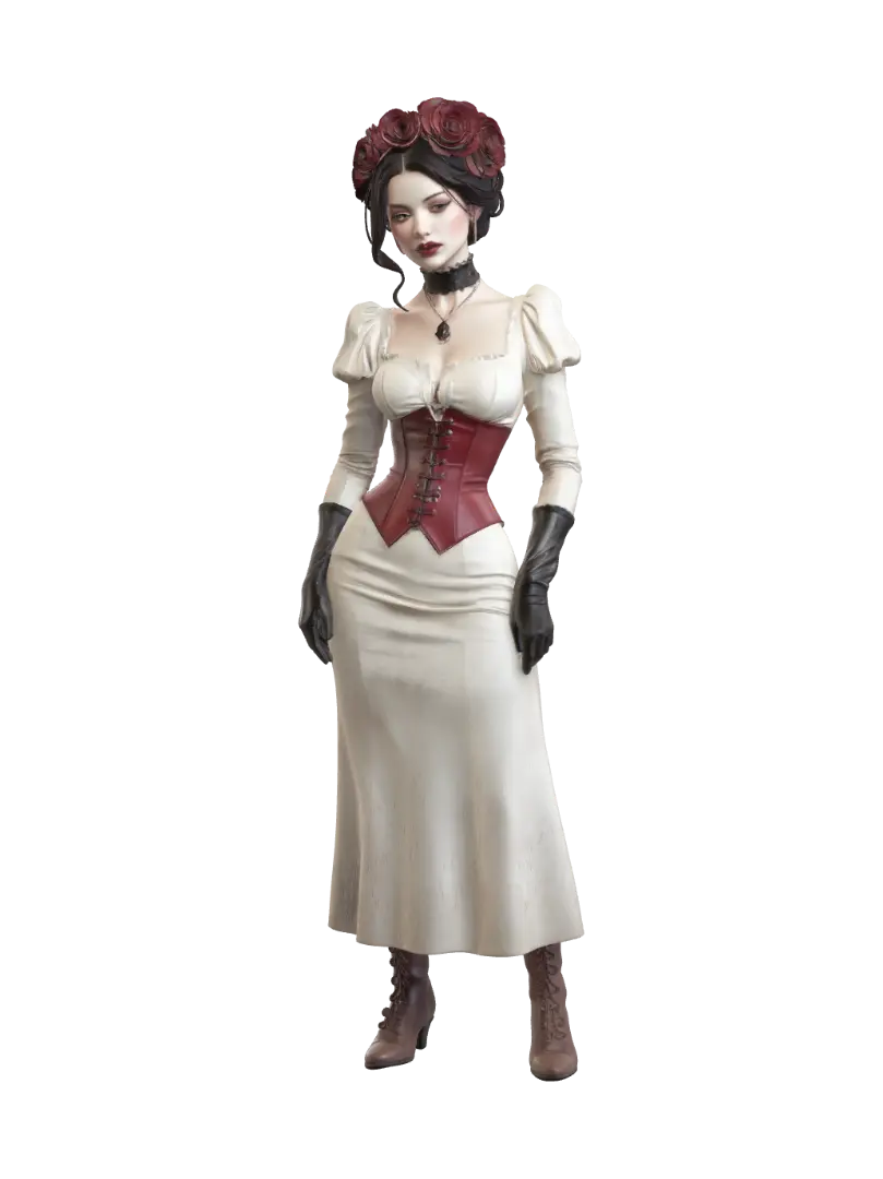 Victorian Rose Lady 3D model, vytvořený pomocí AI