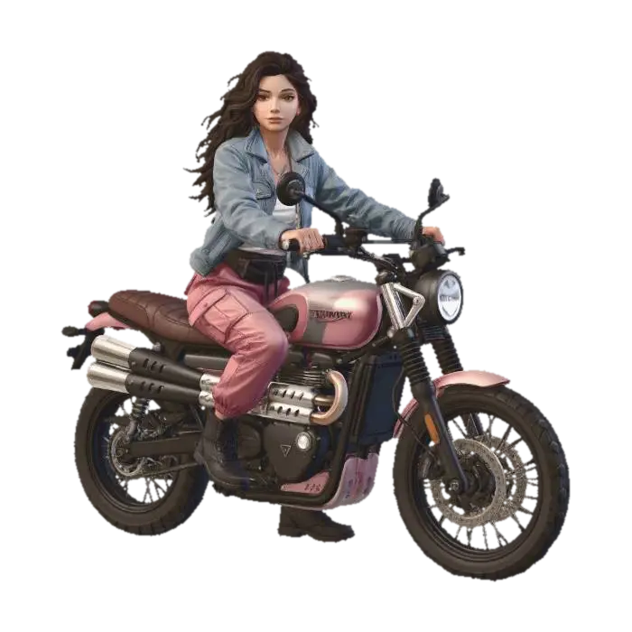 Rosy Rider on a Motorbike 3D model, vytvořený pomocí AI