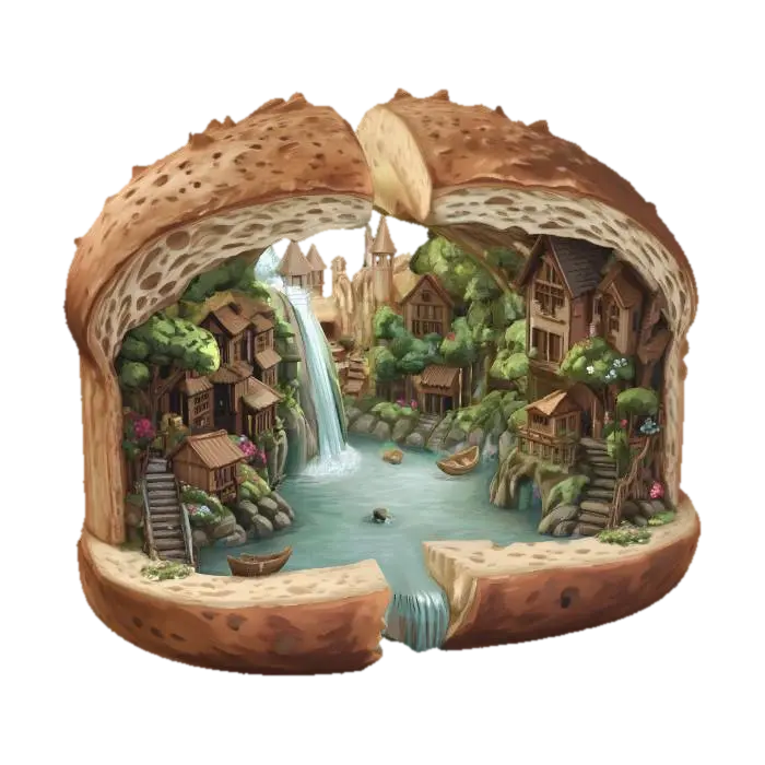 Mô hình 3D Village Inside a Loaf - Town, được tạo bằng AI