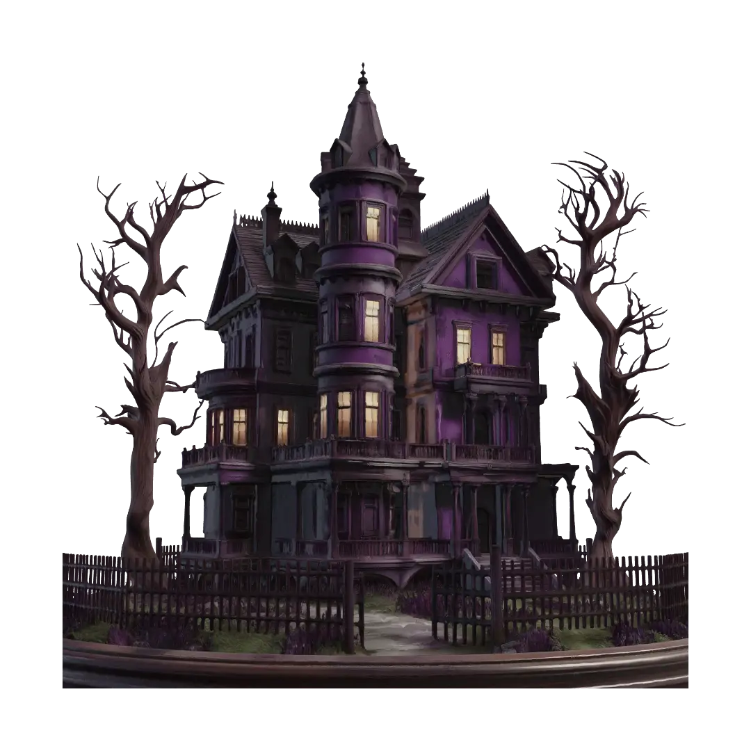 Moonlit Purple Manor 3D model, vytvořený pomocí AI