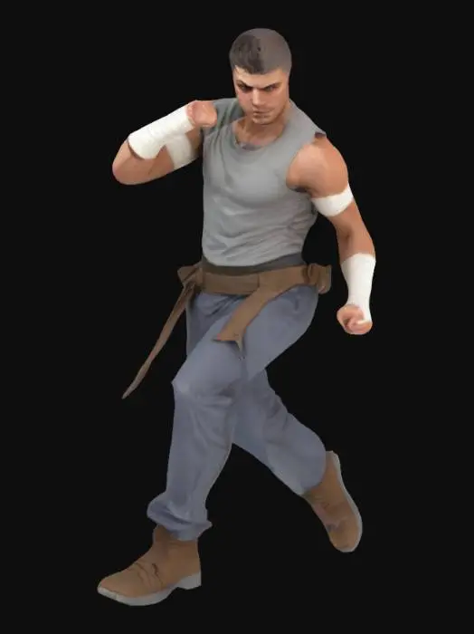 3D model for 成年男性角色，矫健，短发，格斗，绷带