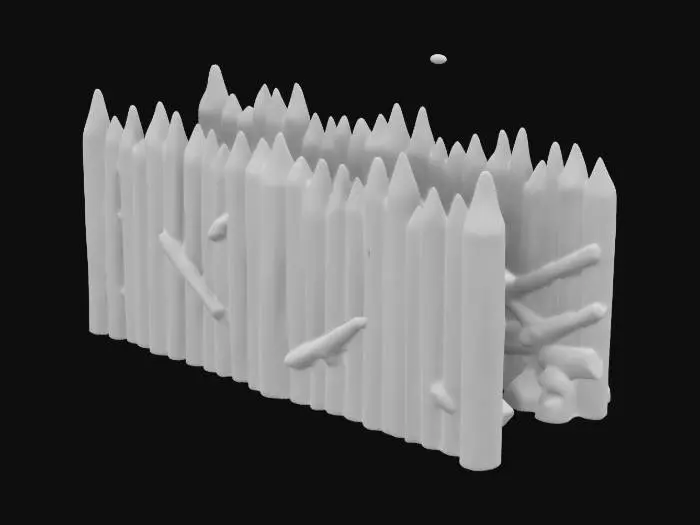 3D model for Wooden Chevron spikes wall sticking out of the ground(Aka a wall of wooden spikes sticking out of the ground with a wall of sandbags behind them)