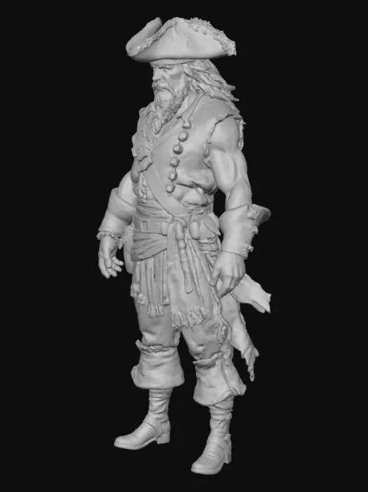 3D model for A super realistic image of a male pirate in 3D blender style, pbr textures, Highest res