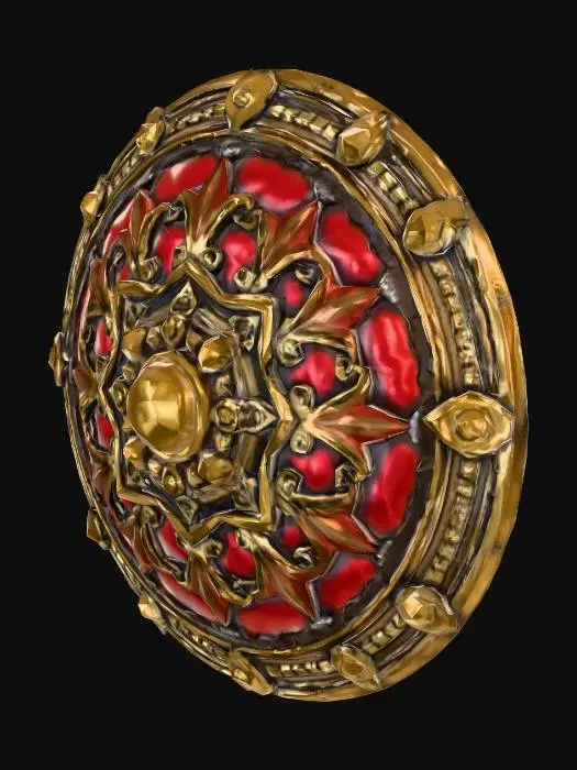 3D model for voglio un antico scudo romano, del 33 a.c., cesellato e rifinito in maniera perfetta, fotorealistico ma allo stesso tempo buono per un videogame. coloralo e texturizzalo perfettamente.
