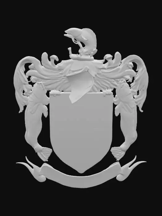 3D model for Coat of Arms with Fish and Wave Symbols