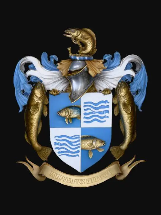 3D model for Coat of Arms with Fish and Wave Symbols