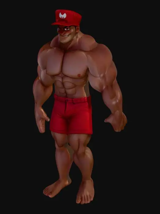 3D model for Muscle Man in Red Shorts