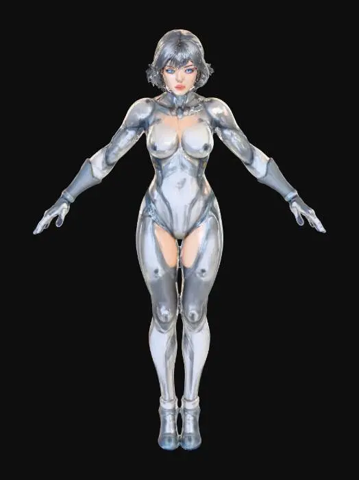 3D model for Detailed, Superhero Chick , Attractive , White and Blue Suit , Form Fitting Skin Tight Smart Fabric