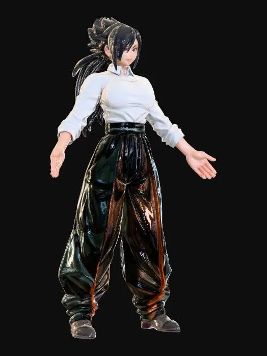 3D model for Female Martial Artist Character from the Dragonball Super Series in Black pants and White shirt.