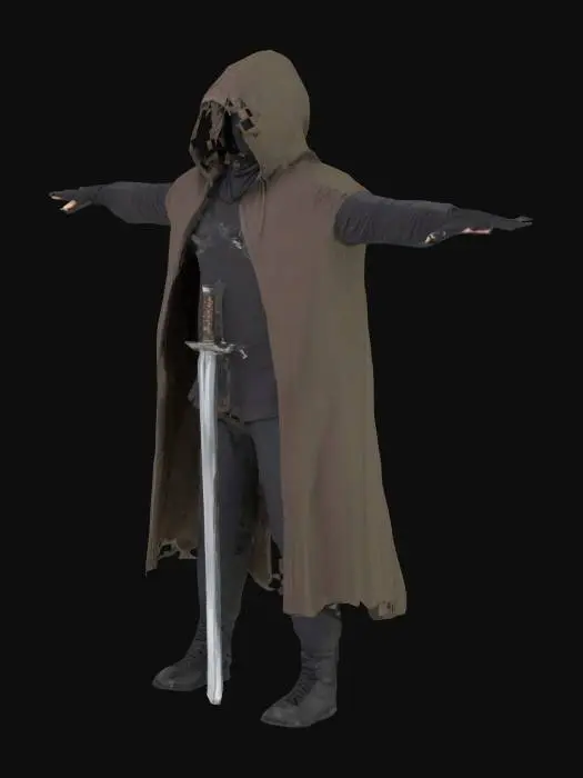 3D model for Hooded LightWeight Man Weilding a Swrd SAME BUT TPOSE