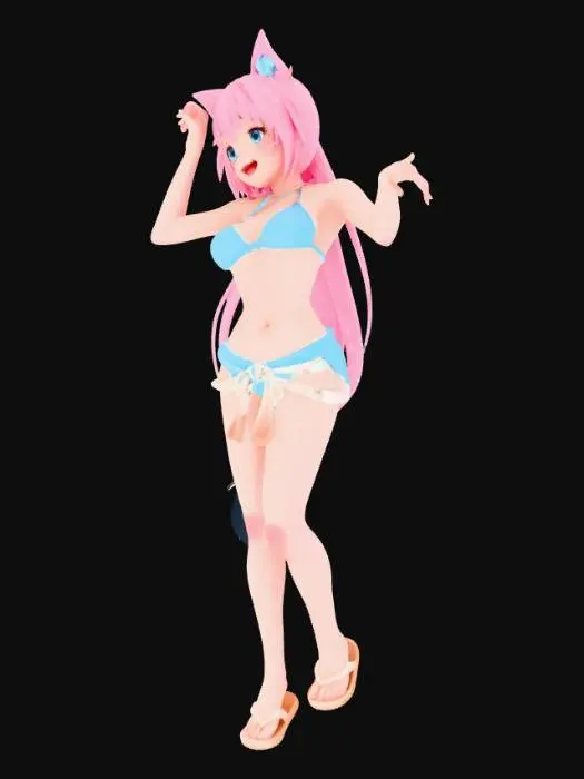 3D model for anime girl character in a bikini with cats ears and tail