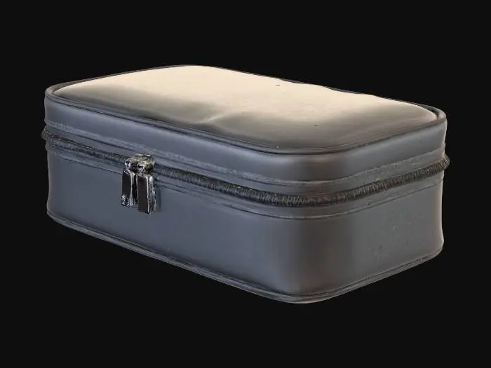 3D model for Low-poly travel case asset: black zippered rectangular case with rounded edges