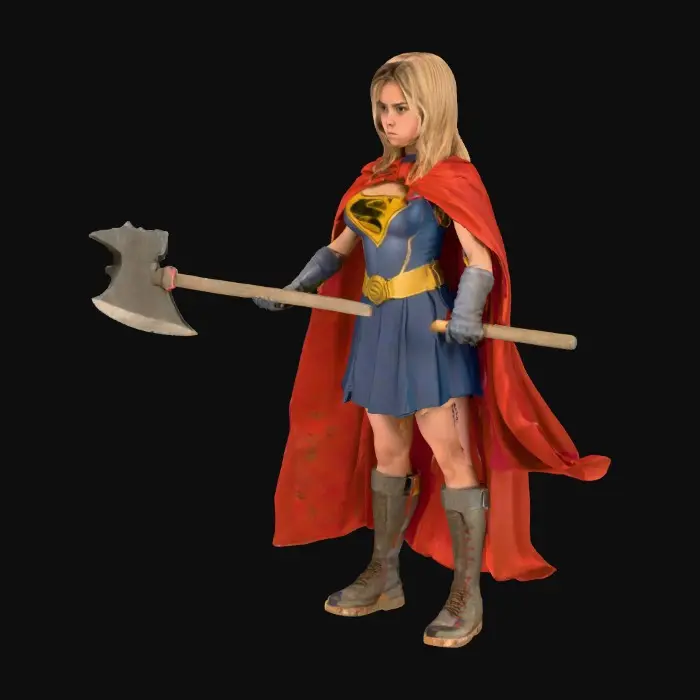 3D model for Een jonge vrouwelijke superheld met cape die hakt in een steen van een mijn