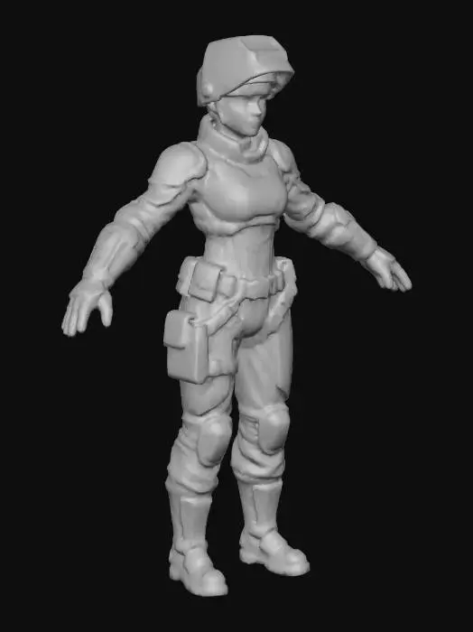 3D model for A beautiful sexy woman welder for a sci fi futuristic game. Nothing in her hands and closed hands. Should be in the T-pose position. No background (solid white) and no shadows.