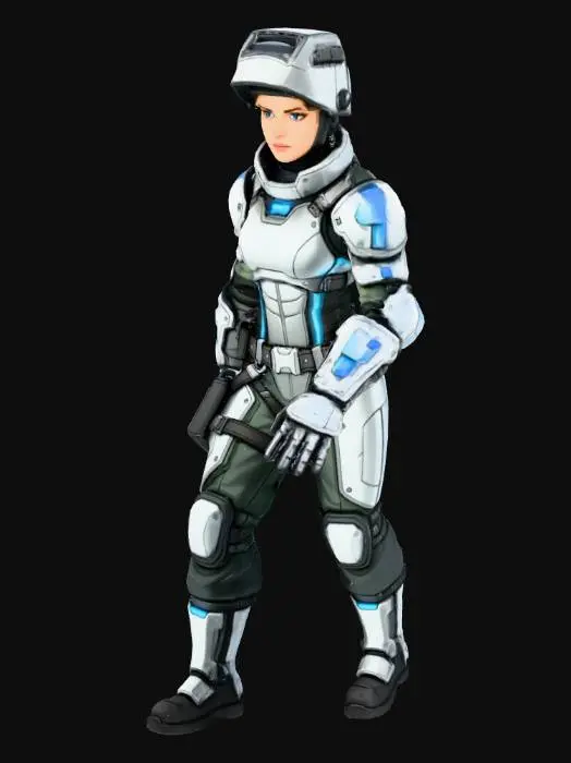 3D model for A beautiful sexy woman welder for a sci fi futuristic game. Nothing in her hands and closed hands. Should be in the T-pose position. No background (solid white) and no shadows.