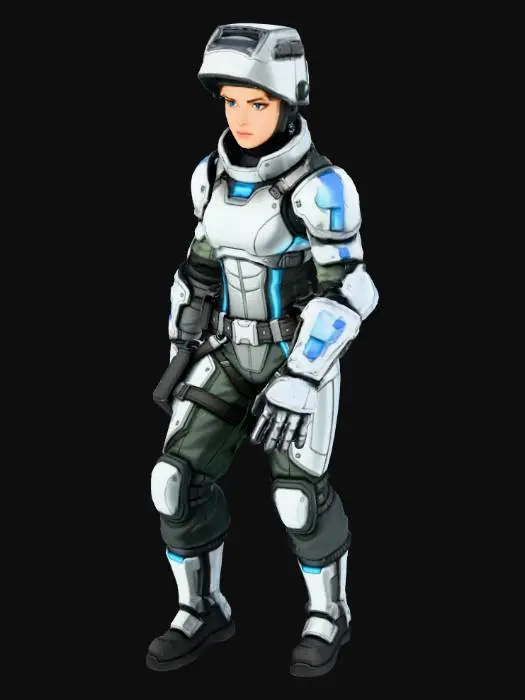 3D model for A beautiful sexy woman welder for a sci fi futuristic game. Nothing in her hands and closed hands. Should be in the T-pose position. No background (solid white) and no shadows.