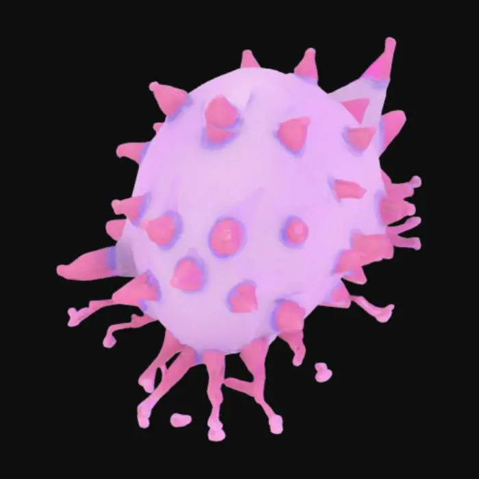 3D model for Создайте 3D модель вражеской бактерии из первой стадии игры Spore. Модель должна быть приплюснутой и представлена в виде сверху, с акцентом на горизонтальные формы. Обратите внимание на детали, но их должно быть значительно меньше, чтобы общая сложность модели не превышала 3000 полигонов. 
