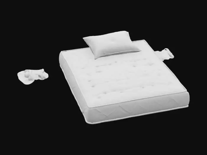3D model for dirty matras on the floor, dirty pillow on the bed and a towel or small dirty blanket.
