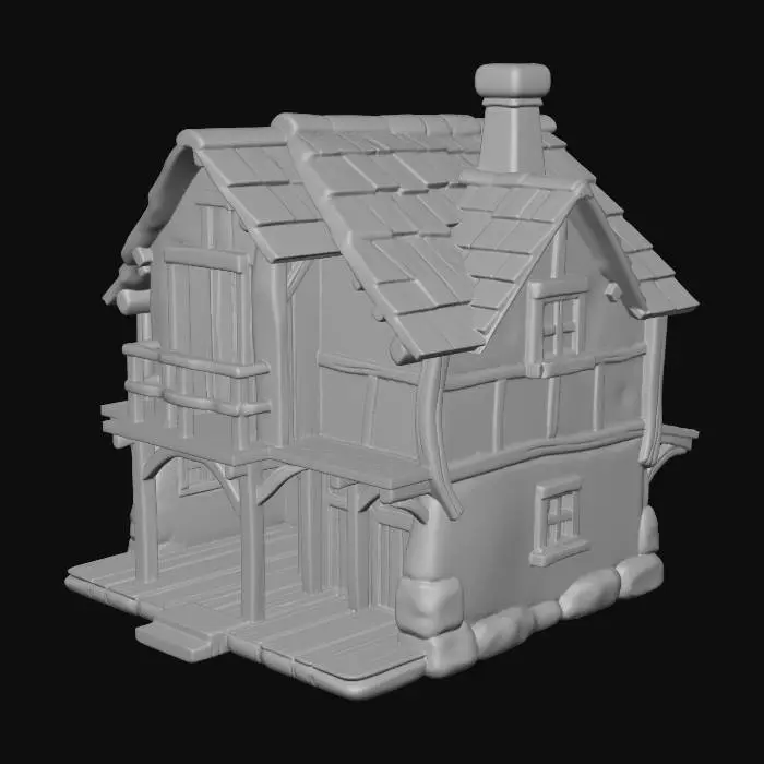 3D model for Stylized old house, slightly worn and aged, with simple shapes and clean topology.
Medieval / rustic fantasy style.
Single main object only: one house, no extra objects, no environment, no ground, no sky.
Fully modeled interior — NOT an empty shell.
Interior must include real rooms with thickness: visible walls, floors, ceilings, door openings, stairs if needed.
Interior and exterior are equally important.
Minimal but believable interior: simple room layout, wooden floors, structural beams, wall thickness, basic door frames.
No furniture, no props, but rooms must feel lived-in and functional.
Mobile game ready 3D model, low poly: ~800–1200 faces total, quad mesh, square topology only.
Clean UVs, single texture set (1K), optimized for mobile devices.