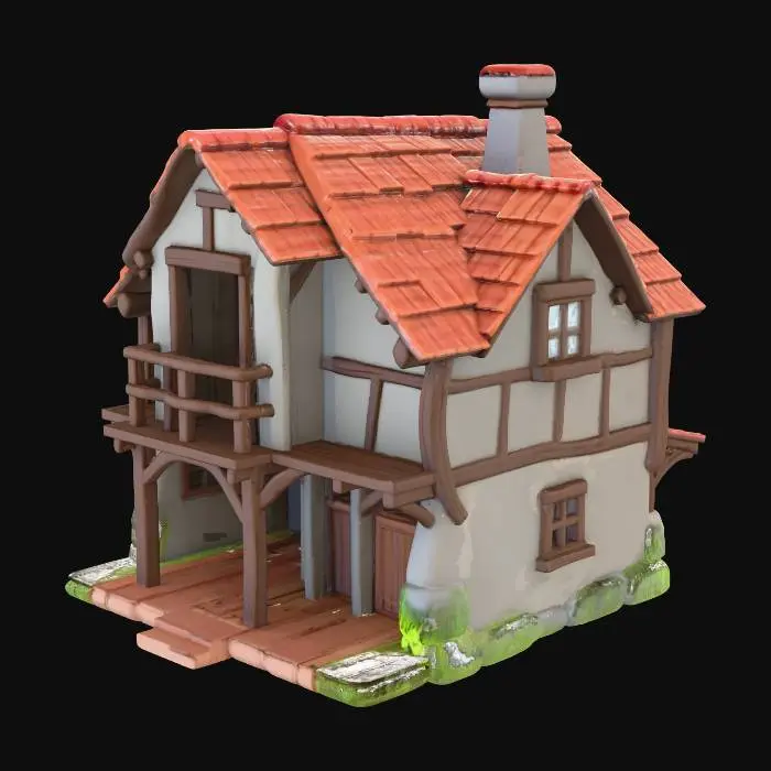 3D model for Stylized old house, slightly worn and aged, with simple shapes and clean topology.
Medieval / rustic fantasy style.
Single main object only: one house, no extra objects, no environment, no ground, no sky.
Fully modeled interior — NOT an empty shell.
Interior must include real rooms with thickness: visible walls, floors, ceilings, door openings, stairs if needed.
Interior and exterior are equally important.
Minimal but believable interior: simple room layout, wooden floors, structural beams, wall thickness, basic door frames.
No furniture, no props, but rooms must feel lived-in and functional.
Mobile game ready 3D model, low poly: ~800–1200 faces total, quad mesh, square topology only.
Clean UVs, single texture set (1K), optimized for mobile devices.