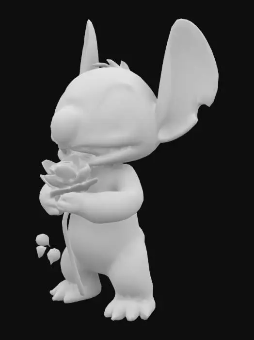 3D model for Stitch holding a large rose