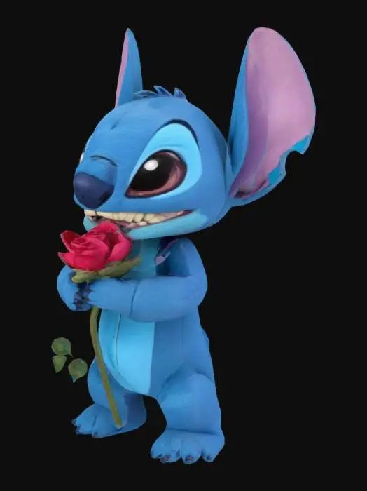 3D model for Stitch holding a large rose