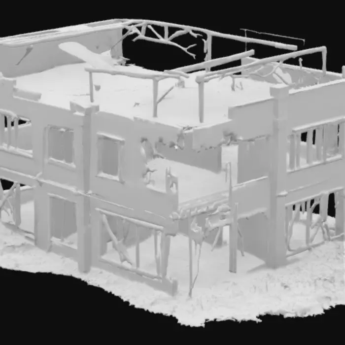 3D model for Big industry bâtiment burn destroy abandoned burned