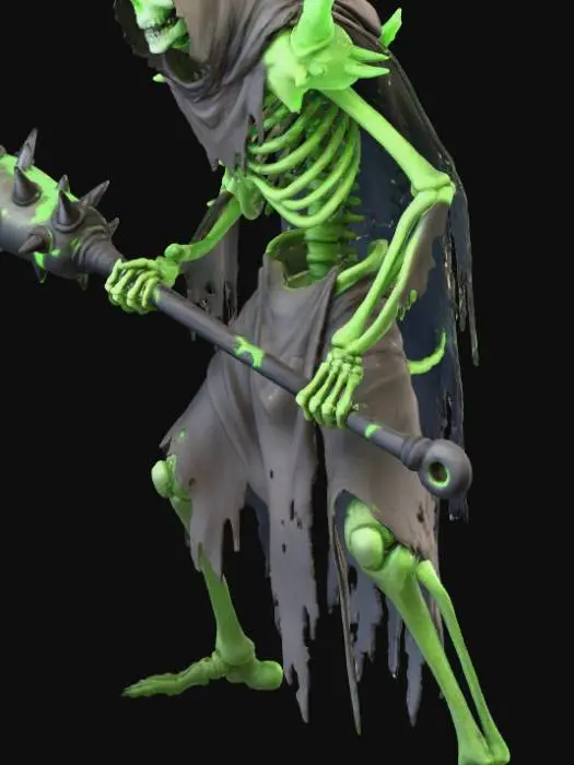 3D model for Glowing radioactive skeleton walking through a radioactive wasteland wielding a spiked club