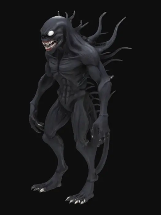 3D model for make a tall humanoid black monster with white eyes and a white mouth with sharp teeth 
