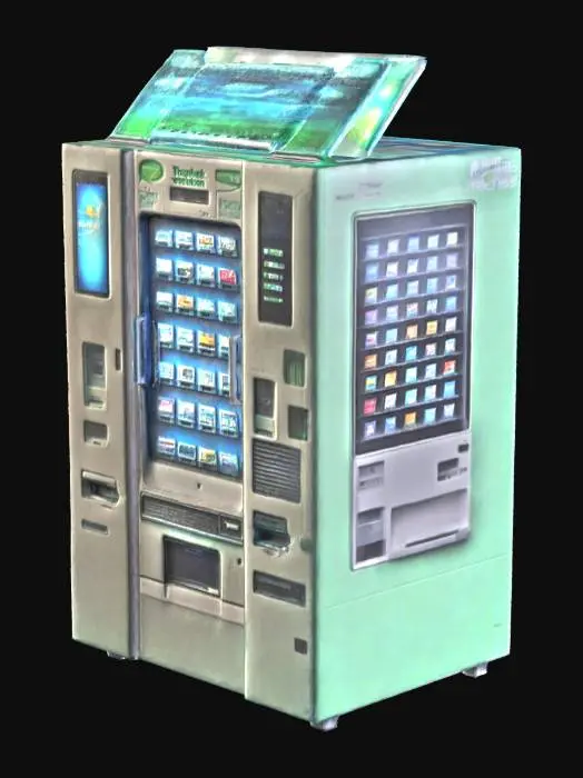 3D model for A vending machine that gives away prizes for old pieces of technology, such as computers, cell phones, printers, etc., should be modern and have an ecological look.