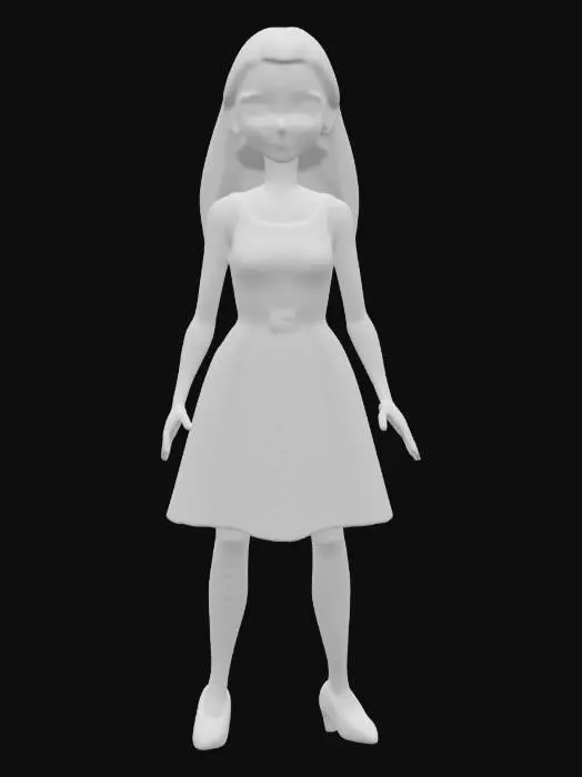 3D model for Barbie doll, natural hair, plastic, blonde, well-lit, pink clothes.