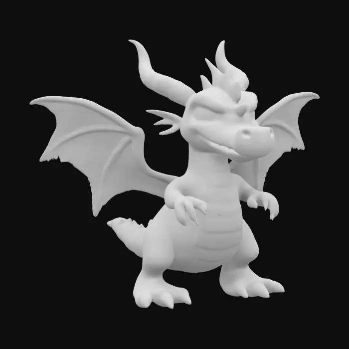 3D model for Dragon as a character from the game Spyro with purple fur, orange wings, horns and tail tip, 4k, hdr, correct UV map