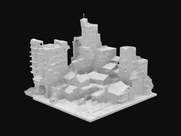 3D model for  Ruined Buildings (Collapsed skyscrapers, abandoned houses, broken bridges)