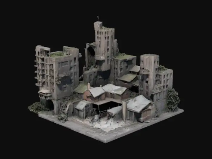 3D model for  Ruined Buildings (Collapsed skyscrapers, abandoned houses, broken bridges)