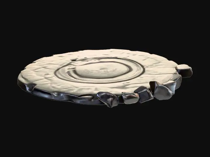 3D model for 10 inches round disk that is flat and two inches thick. with rocks coming our of the top side edge