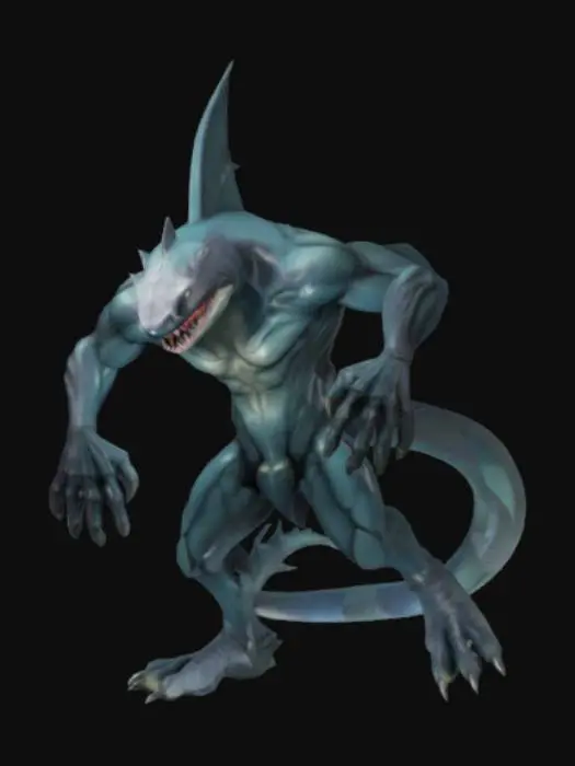 3D model for ocean shark biped monster, dark fantasy, #ocean#