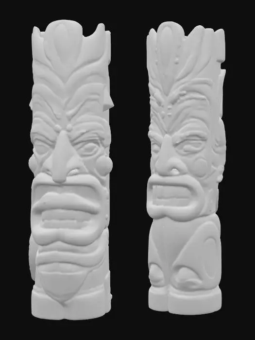 3D model for Ancient Tiki Totem, beautiful wooden colours, paint, colourful, intricate details
