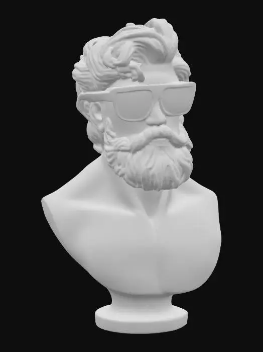 3D model for Hercules bust with sunglasses, covered in spray paint, colourful, marble, worn,  