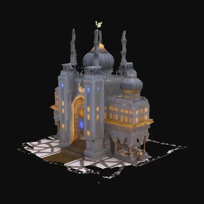 3D model for дворец из лунного света в стиле игры The Elder Scrolls цивилизация каджитов, величественный стиль, HDR, сверхвысокая детализациb, сверхвысокое качество 40k