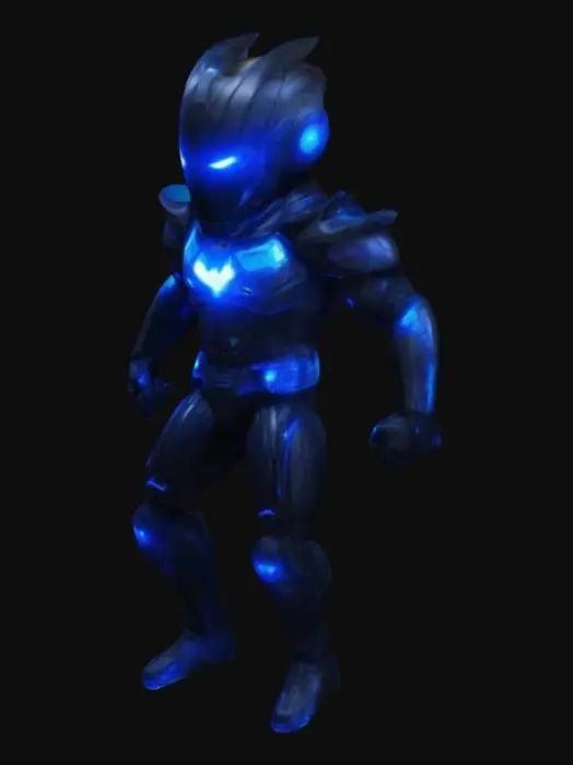 3D model for make a super hero with black armor with mavi lights and make his helmet really cool