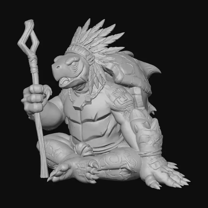 3D model for make this seated tortole warrior into a 3d style render of exact matching art style