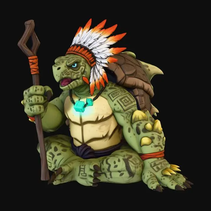 3D model for make this seated tortole warrior into a 3d style render of exact matching art style