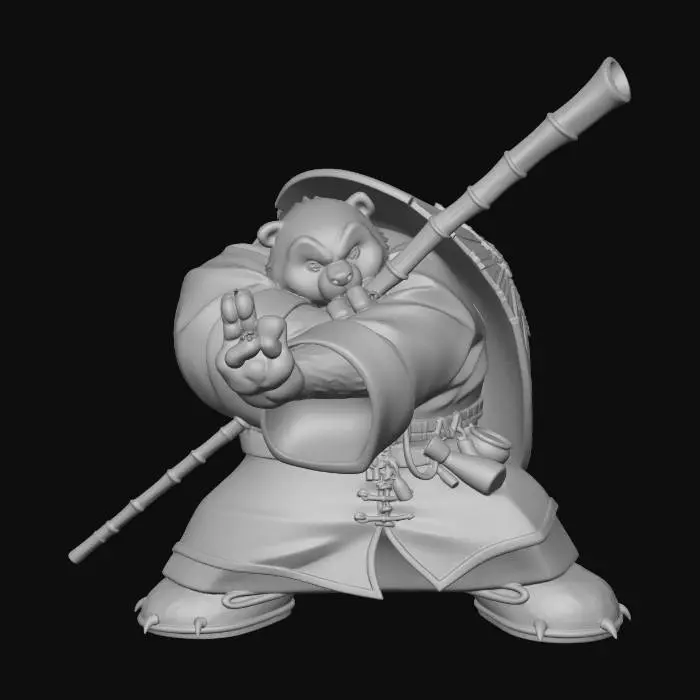 3D model for Panda Warrior with Bamboo Staff