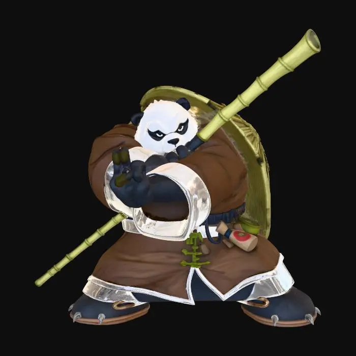 3D model for Panda Warrior with Bamboo Staff