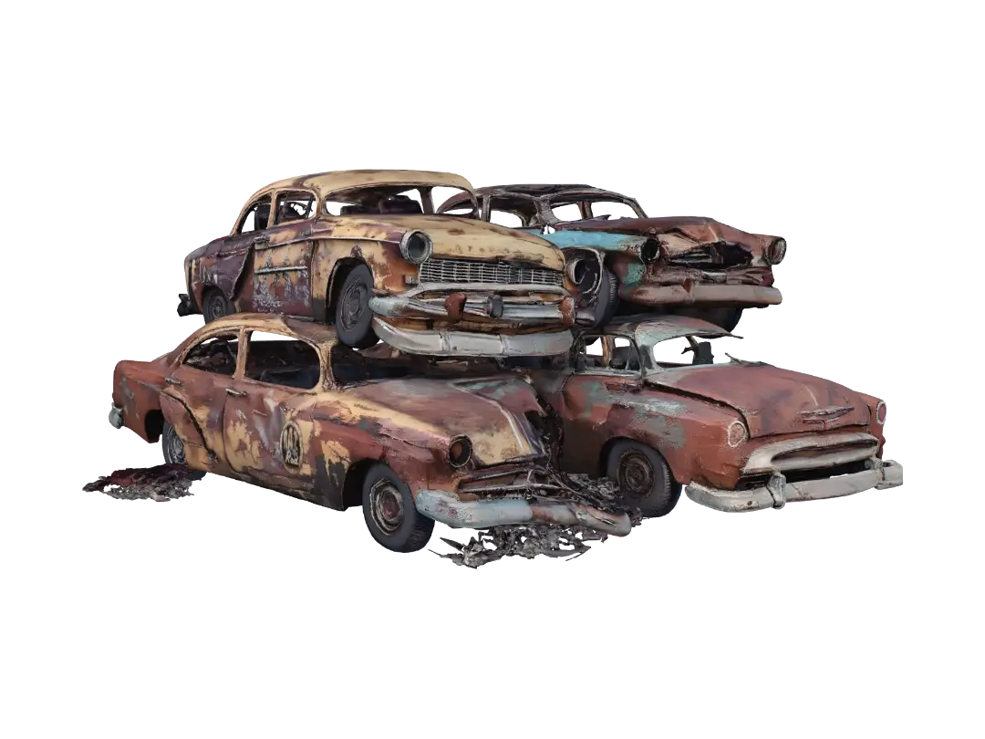 Rusty Car Stack - Apocalypse 3D model, vytvořený pomocí AI