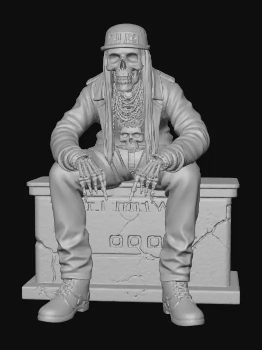 3D model for Completar las piernas del personaje y poner color solido el fondo de la imagen menos la tumba donde esta sentado el persojae