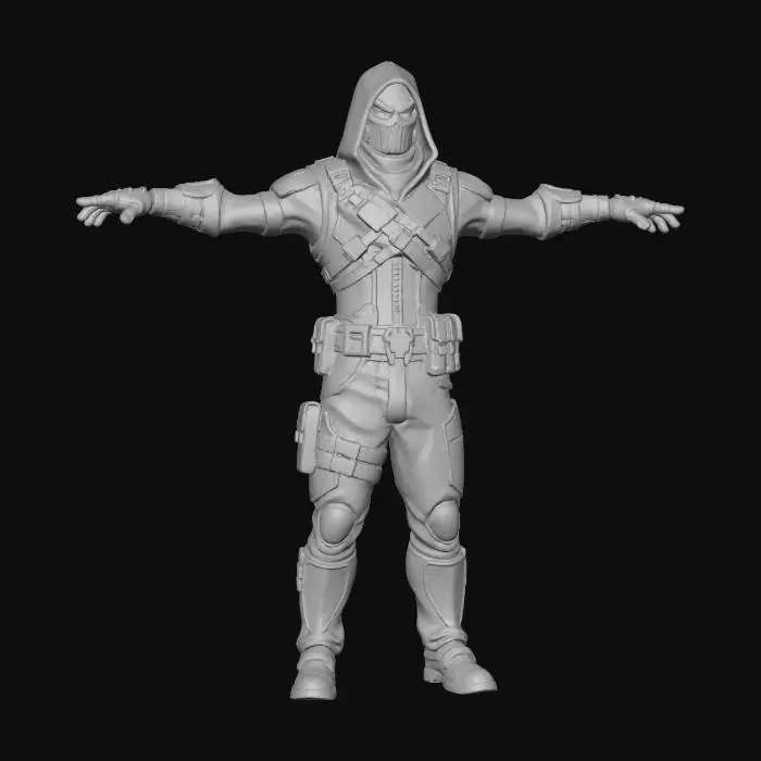 3D model for completar piernas y poner el cuerpo en perfecta pose T, con los brazos estirados, en 60 grados
manos extendidas del todo. mirando hacia abajo, perpendiculares al espectador.
Cuello y cabeza rectas mirando al frente.