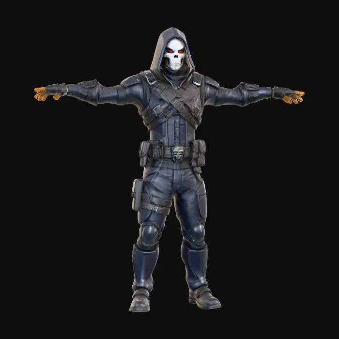 3D model for completar piernas y poner el cuerpo en perfecta pose T, con los brazos estirados, en 60 grados
manos extendidas del todo. mirando hacia abajo, perpendiculares al espectador.
Cuello y cabeza rectas mirando al frente.